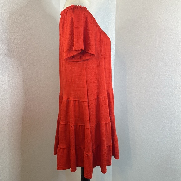 Max Studio Women's Lava Red Jersey Sleeve Tiered Short Dress Size Medium NWT - Picture 7 of 12